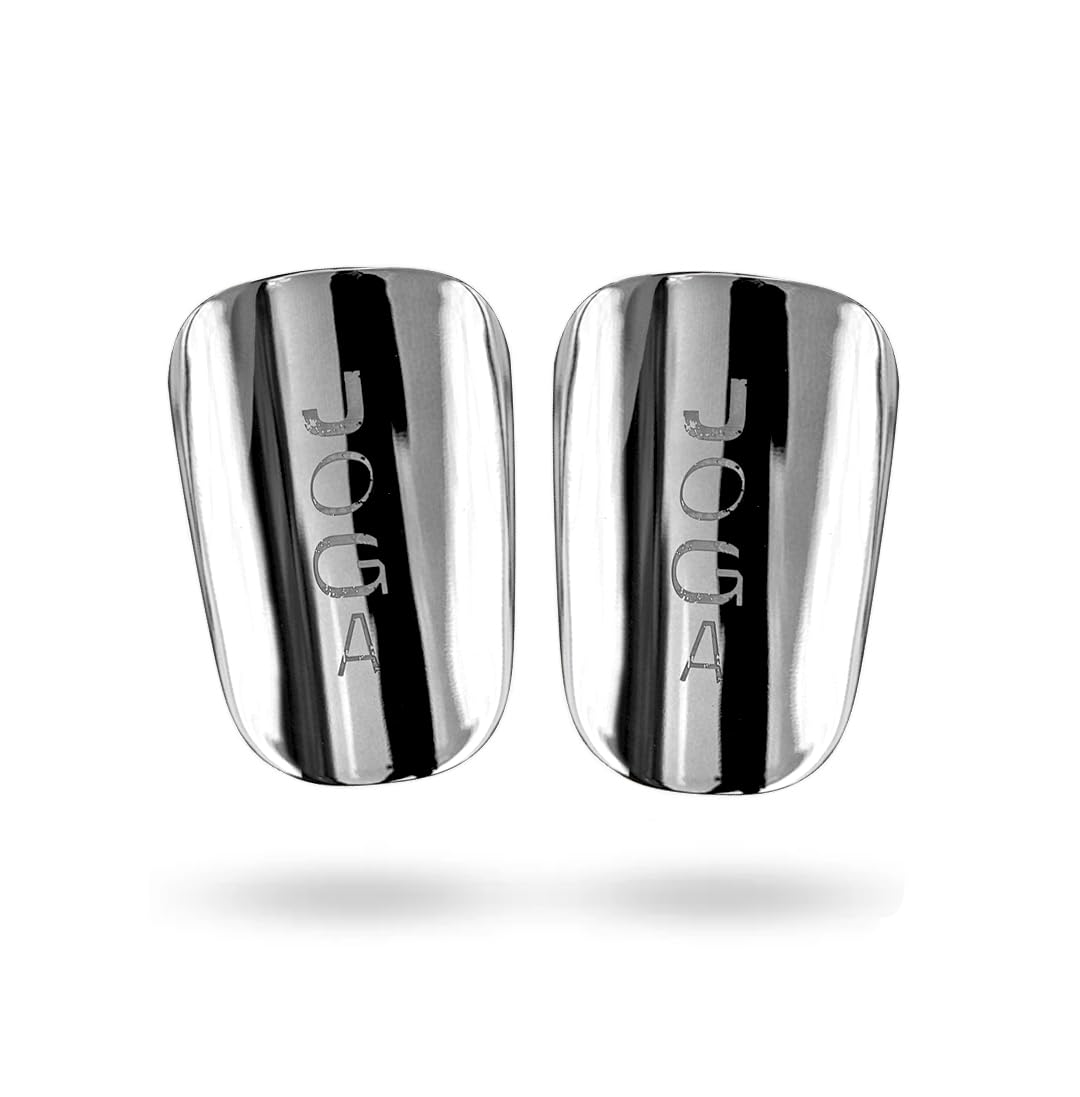 JOGA Mini Shin Pads in Chrome (Limited Edition) | 10x6cm Lightweight Football Shin Pads | Compact Shin Guards for Adults & Kids | Feather Light Feel & Hard Shell Protection