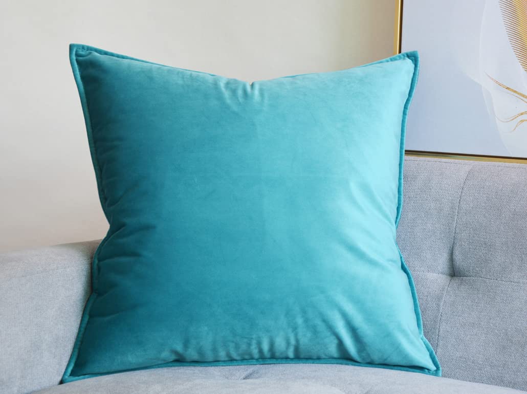 Lutanky Velvet Cushion Covers 60 x 60 cm Peacock Blue Large Throw Pillow Covers Soft Square Pillowcases for Sofa Couch Bedroom Accessories 24 x 24 Inch