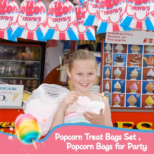 Image of 100 Pcs Cotton Candy Bags 14 x 20 Inch with Ties,for Cotton Candy Large Carnival Candy Cones Treat Bags Bulk Cotton Candy Supplies Carnivals Party Favors