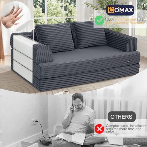 Image of COMAX Futon Sofa Bed, Convertible Sofa Bed, Folding Boneless Couches | Low-Profile Boneless Couch for Living Room, 11.8 inch H Low Seat Small 59 inch Foldable Floor Sleeper Mattress Lounge Space‑Saving
