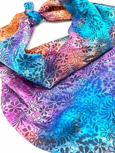 Unique Batik 27" Square Neckerchief | 100% Cotton Fabric Bandana | 1/4 inch finished hems | Home Made in Texas USA (Oahu Multicolor)2