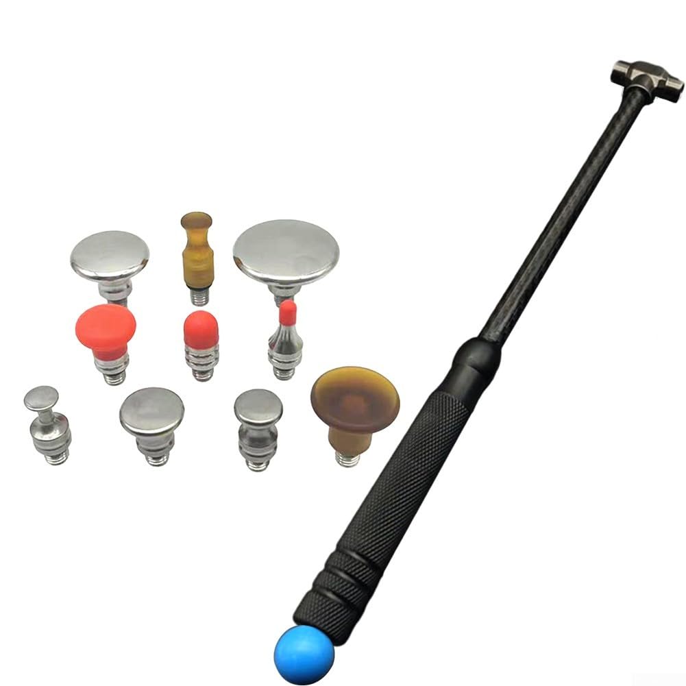 Kit de reparación de abolladuras sin pintura, herramientas de golpe de martillo, para herramientas de eliminación de abolladuras de puerta de refrigerador de coche (11 piezas)