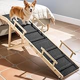 Dog Ramp for Bed with Rails, 64" Long Foldable Pet Ramp for Small Large Dogs, Dog Ramps for High Beds with Safety Side Railng, 6 Adjustable Heights 24" to 30" Up to 220LBS (Black, 64" X 17inch)