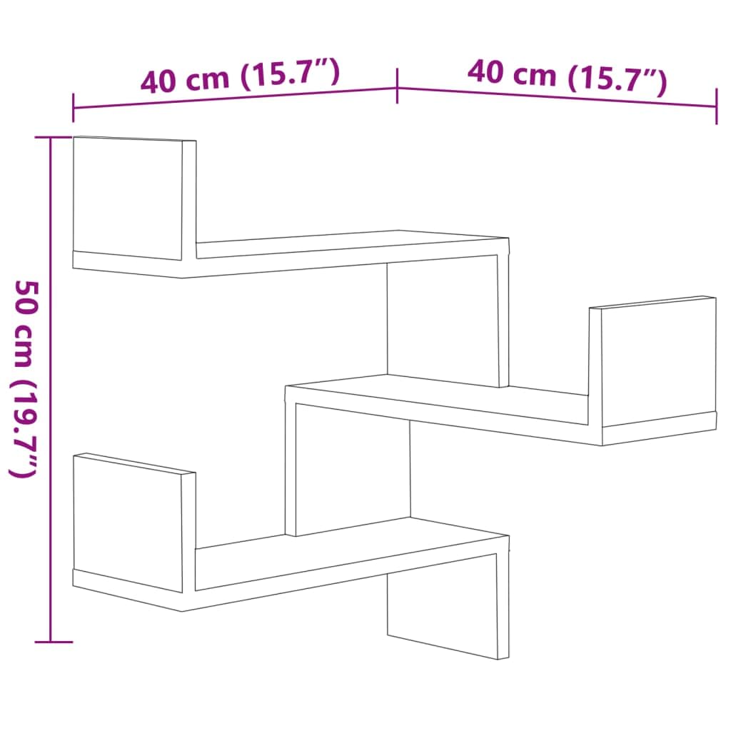 Set di 2 mensole angolari da parete, grigio cemento, 40 x 40 x 50 cm, in robusto materiale di legno, design moderno, per soggiorno, camera da letto, cucina, bagno, libreria da parete