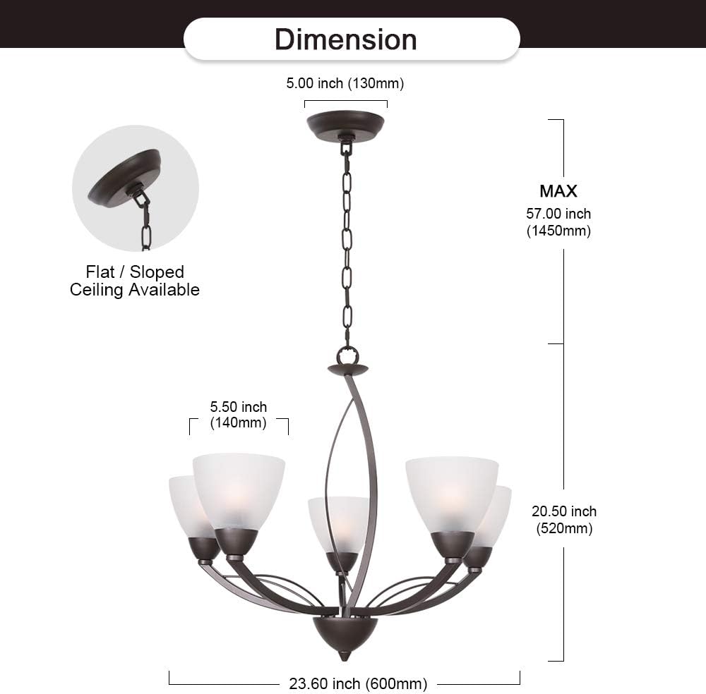 🔥 Lucidce Modern Chandelier 5-Light Lighting Fixtures Ceiling Hanging Lights Alabaster Glass Shades Oil Rubbed Bronze Pendant Light for Dining Room Living Room