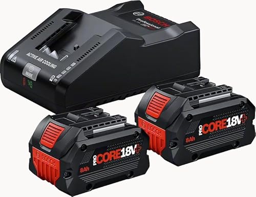 Bosch Professional Starter-Set: 2x ProCORE18V 8.0Ah Akkus + GAL 18V-160 Schnellladegerät – 18V System, ultraschnell, Power Boost