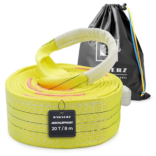 Dawnerz Schwerlast-Abschleppseil 20 Tonnen Bruchfestigkeit, 8m - Notfall-Abschleppgurt mit Dreifach...