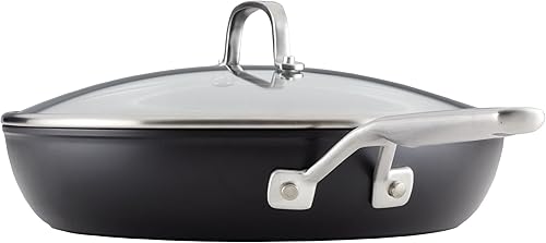 Miniatura 9 de KitchenAid Juego de sartenes antiadherentes de inducción anodizada dura con tapa, 3 piezas, sartenes de 8 y 10 pulgadas, duraderas, de calefacción