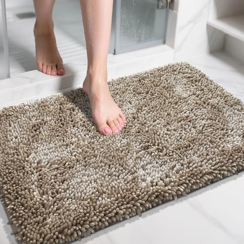 Image of Yimobra Large Bathroom Rug Non Slip 36x24 Inch, Extra Thick Soft Absorbent Chenille Bath Mat, Machine Washable Quick Dry Bath Rugs for Bathroom Floor, Tub and Shower, Home Decor Accessories, Camel
