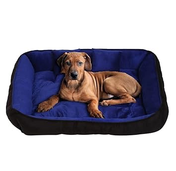 Gorgeous Square Dog Bed & Cat Bed Black & Blue Color Anti-Skid Bottom & Machine Washable(Reversible)-Large