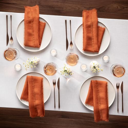 Servilletas de Tela Lino Naranja Quemado 20 x 20 pulg Set 4 miniatura 4