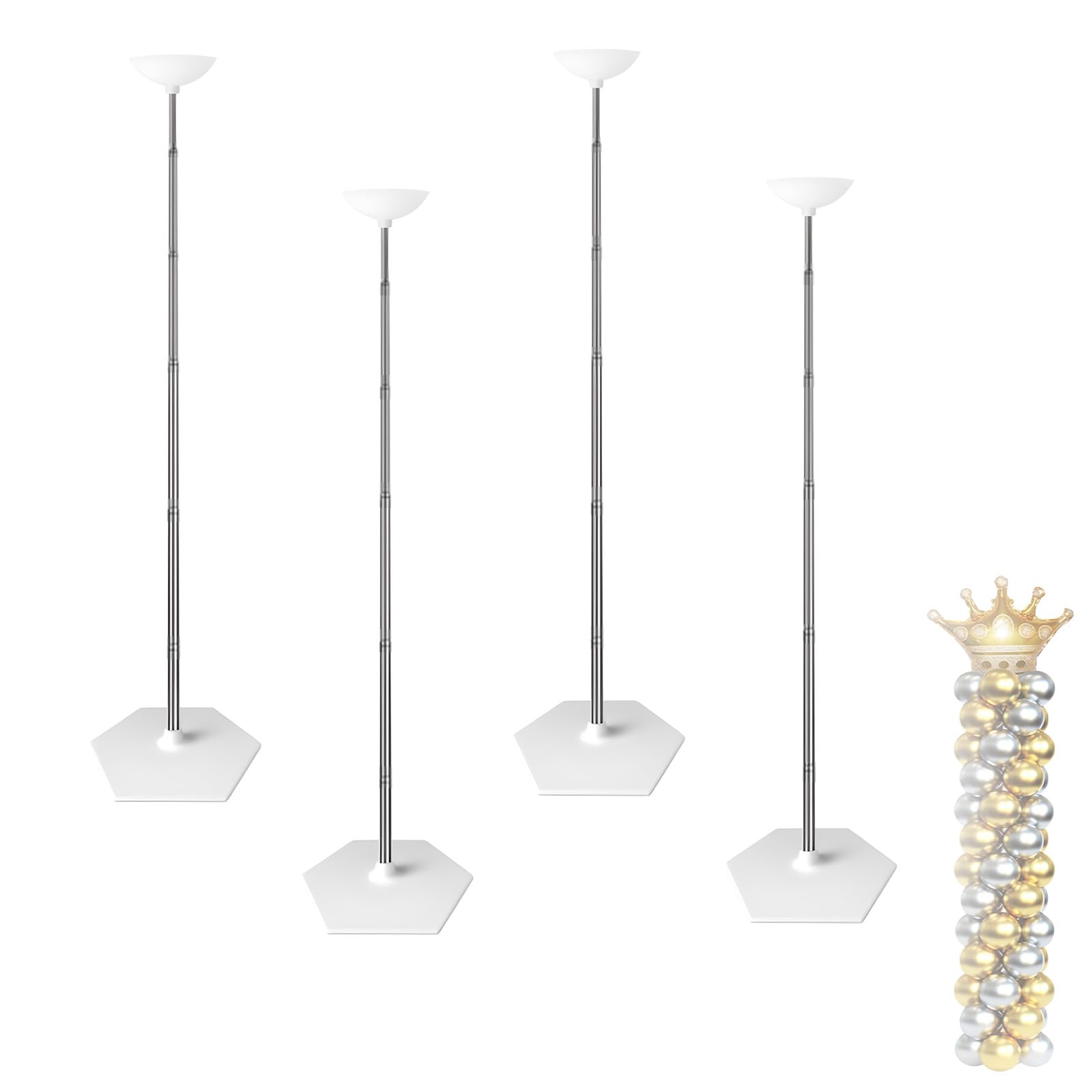Balloon Stand Set of 4, 1.4-6.8ft Metal Telescopic Pillar Balloon Column, Free Adjustable Metal Balloons Column Stand for for Birthday, Wedding, Graduation Party Decoration