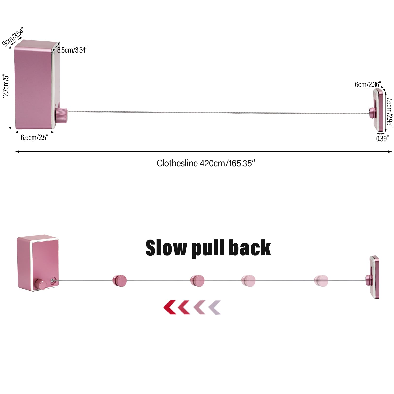 MUALROUS 4 Sets of Clothesline Extendable Adjustable Tightness Retractable Washing Line Wall Mounted High Performance Washing Line for Indoor Use Up to 4.2 m Long Washing Line (Pink) - Image 4