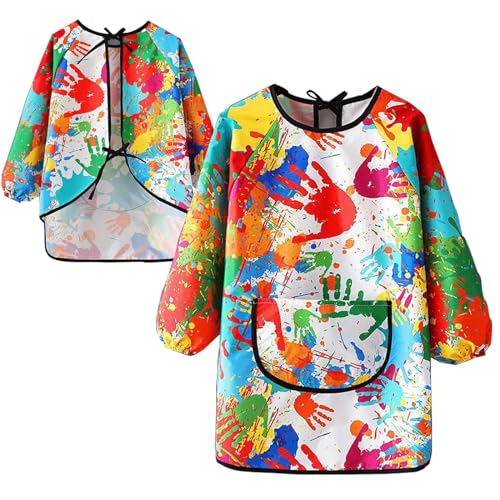 Accesorios De Asador, Office Product Delantales para Niños, Mandiles para Niños, Delantal de Pintura Impermeable Con Bolsillos Mangas Largas Antimanchas Con Correas Ajustables, para Niños de 3 a...