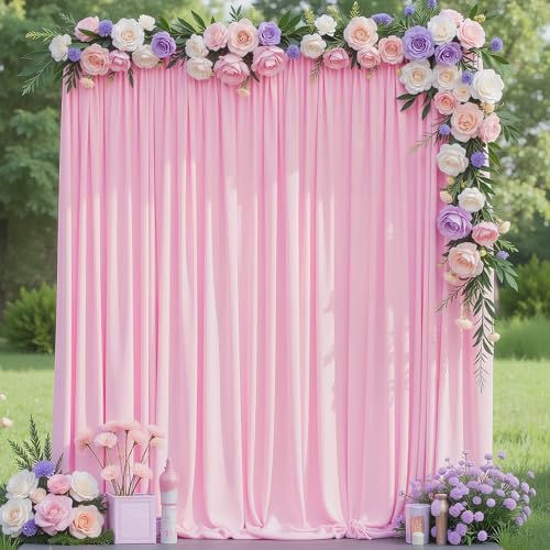 Wokceer Pink Backdrop Curtain for Wedding Parties 10x8FT Photo Polyester Backdrop Drapes for Wedding Photoshoot Baby Shower Birthday Party Curtains Photography Background 2 Panels 5x8FT