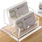 SANRUI Business Card Holder for Desk, Clear Acrylic Business Card Holders Horizontal Business Card Display Stand 2 Slots（Patent No.:US D1,001,889 S）