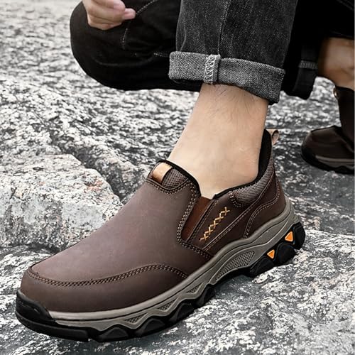 Enjerr Orthopedic Balance Shoes for Men Balance Arch Support Loafers Hands-Free Genuine Leather Slip on Round Toe Loafer Comfortable Travel Working Walking Indoors Out Hiking Shoes 6