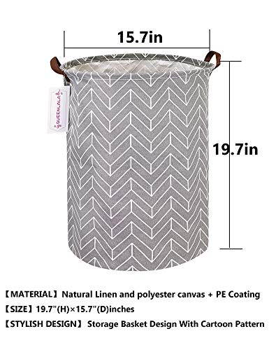 QUEENLALA Large Storage Basket,Laundry Hamper/Bathroom/Home Decor/Collapsible Round Storage Bin,Boys and Girls Hamper/Boxes/Clothing(Grey Wheat)