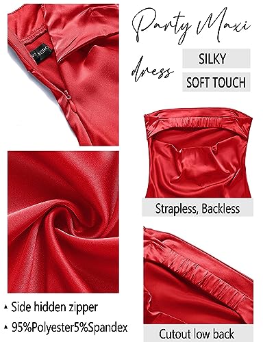 Image of MEROKEETY Women's Summer Satin Strapless Bodycon Dress 2026 Backless Tube Wedding Guest Cocktail Formal Party Maxi Dresses