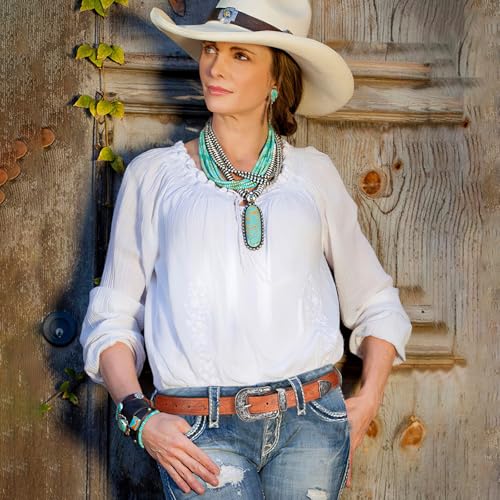 SANSTHS Western Belt For Women, Womens Cowboy Belt For Pants Jeans With Vintage Floral Carved Design