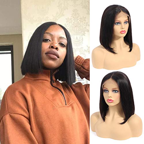 Aliabc Hair Short Bob Wigs Human Hair Middle Part Brazilian 13x4 Lace Front Wigs 150% Density Straight Glueless Lace Front Bob Wig Natural Color(12")