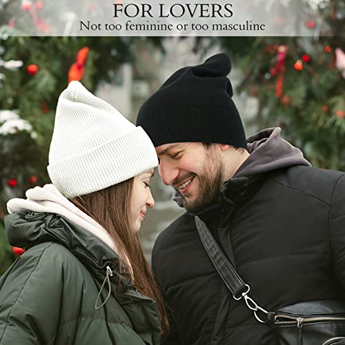 2Pcs Beanie For Men, Stretchy Soft Cuffed Wooly Beanie With Thick Warm Lining, Unisex Classic Winter Hat, Gifts For Women Men Her Him Dad (Black And White) #TOP5