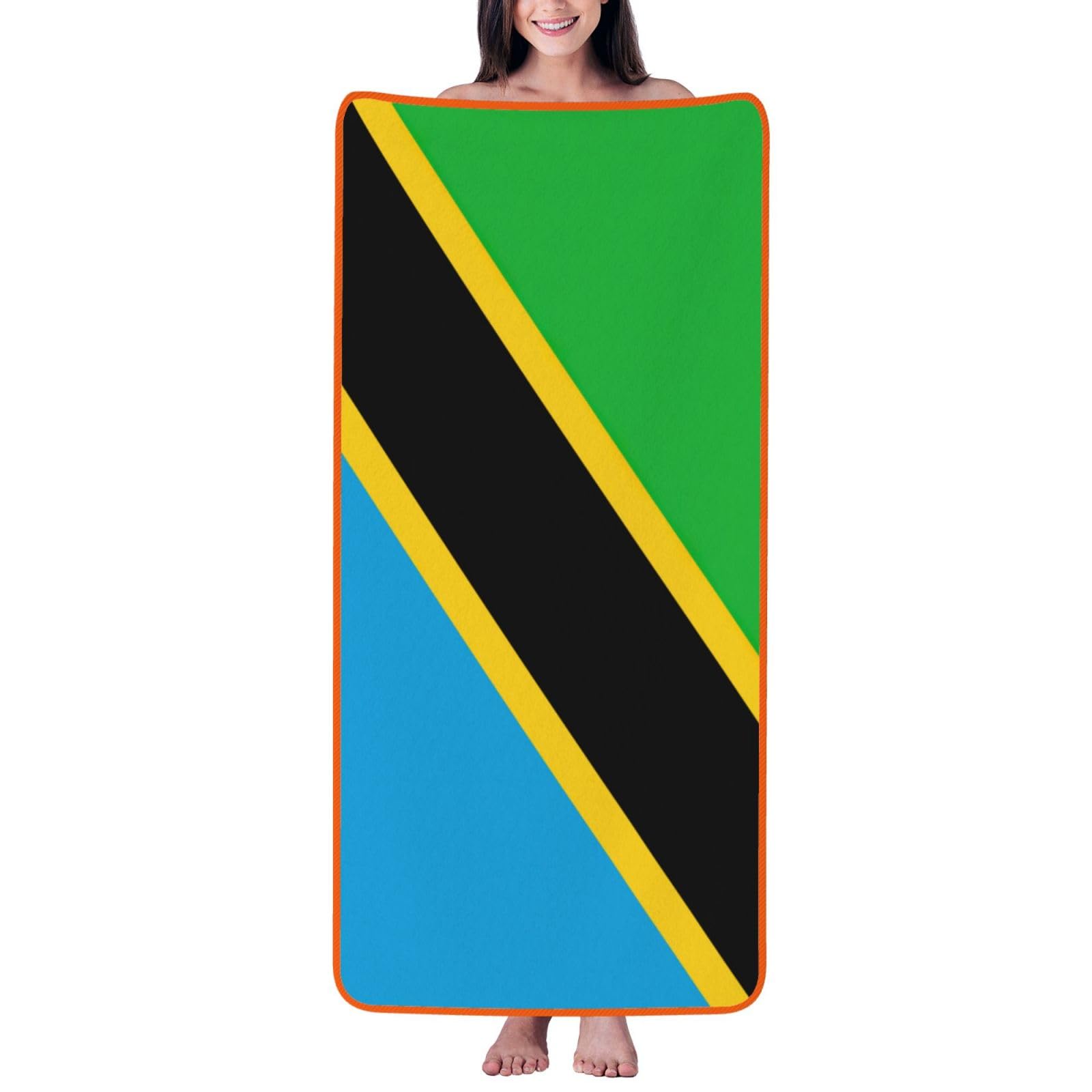 Nimongt Unisex Orange Tanzania Flag Print Lightweight Comfort Coral Velvet Bath Towel Home Bathroom Hotel Spa Beach Travel