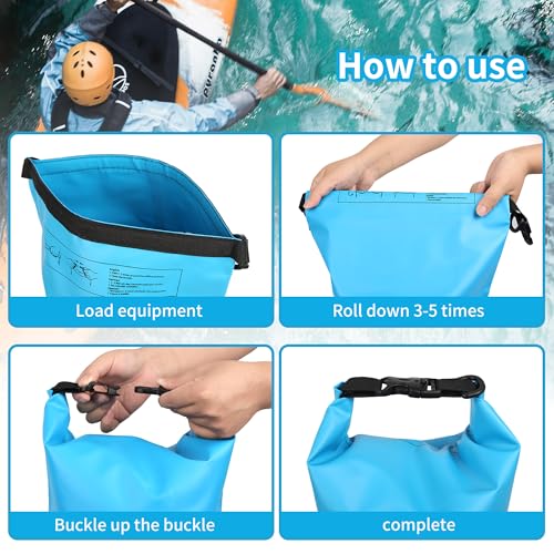Dry Bag Waterproof para Mujer y Hombre, Bolsa seca ligera de almacenamiento enrollada de 20L con funda para teléfono para viaje, natación, navegación, kayak, camping y playa, azul lago miniatura 3