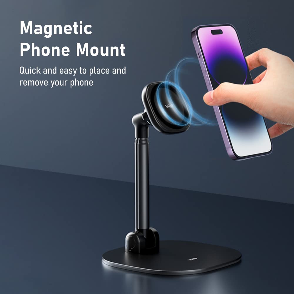 Irfora MG-04 Supporto per telefono da scrivania pieghevole con supporto magnetico girevole a 360°, ricambio regolabile in altezza per smartphone serie 14/13/12