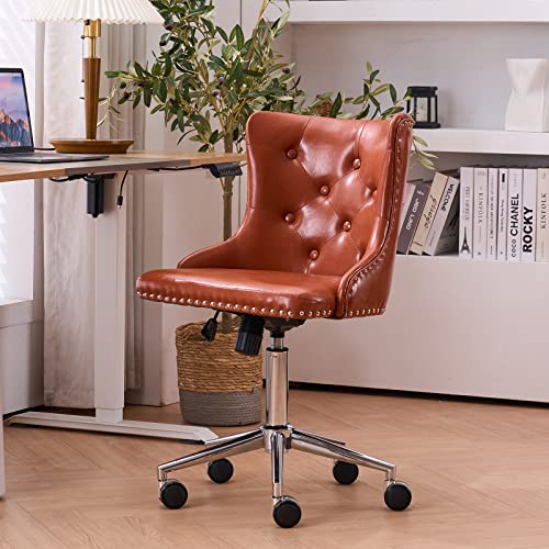 Vingli Pu Orange Swivel Suede Desk Chair For Bedroom Retro Upholstered Modern Computer Desk Chair With Wheels, Small Home Office Chairs With Adjustable Height, Titling #TOP6