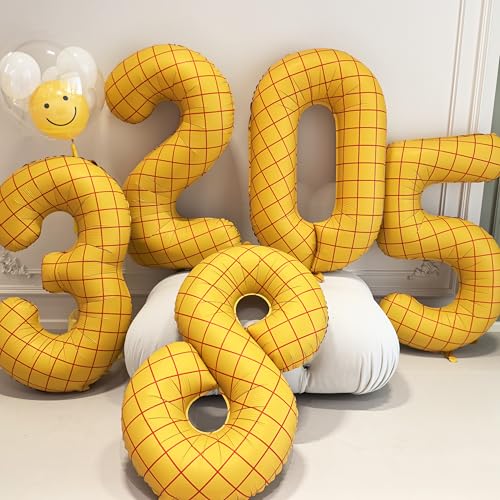 Image of 40 inch Large Number Balloon 20 Toy Inspired Story Yellow Birthday Balloon | Western Rodeo Party Supplies Boy Girl Story Anniversary Kids Birthday Party Cowboy Farm Themed Baby Welcome Decorations
