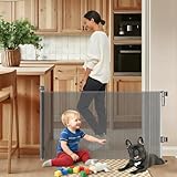 Retractable Safety gate,Child/pet/Dog/cat Temporary Door, Baby Safety Temporary Door, mesh Soft Material, Expands to 55.1" Wide, Suitable for Stairs/corridors/Indoor/Outdoor(Grey,33.5"x55.1")