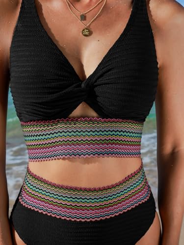 CUPSHE Women's Bikini Sets Two Piece Bathing Suit High Waisted Twist Cutout V Neck Swimsuit Keyhole3