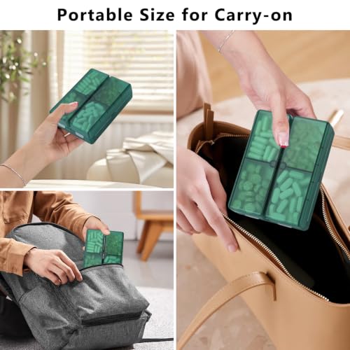 Image of FYY Travel Pill Organizer, 7 Compartments Large Pill Box Case-Deep Green