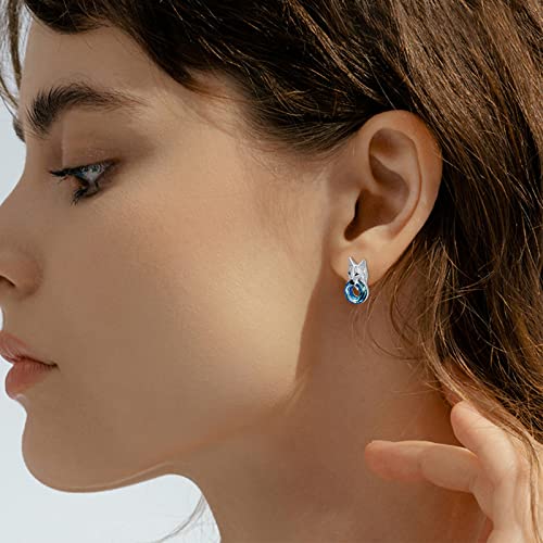 Wolf Earrings For Men Sterling Silver Hypoallergenic Blue Austrian Crystal Wolf Studs Post Earrings Jewelry Gift For Men Women Teen Girls Boys Birthday Anniversary Christmas Gift #TOP5