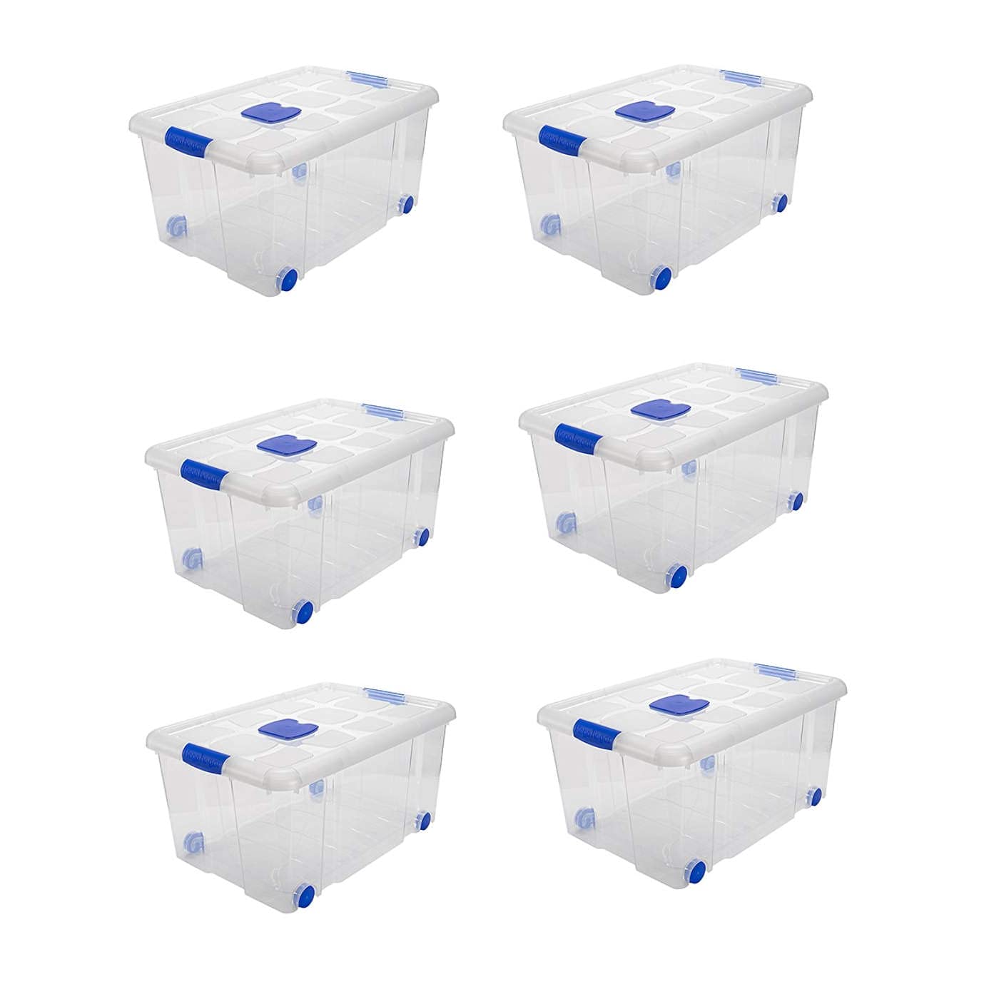 Acan Tradineur - Pack de 6 Cajas de Almacenamiento - Fabricado en plástico - Contenedor para almacenar Libros, ropa, mantas - N.º 5-30,5 x 61,5 x 43,5 cm - 57 Litros
