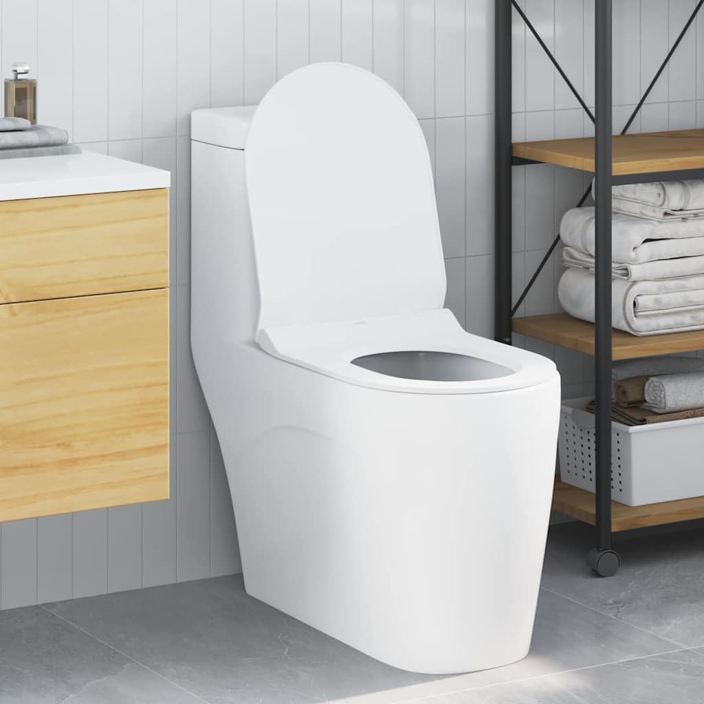 Verstellbarer Toilettensitz in Weiß aus Polypropylen 50 x 36,5 x 5 cm, für WC Klo Brille Ersatz Renovierung, mit Edelstahl Scharnieren und Montage