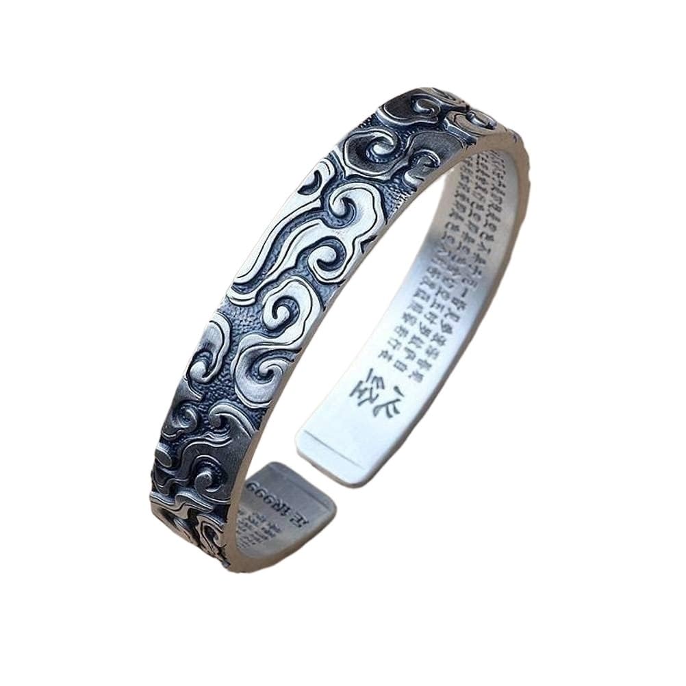 Bracciale in argento, bracciale rigido alla moda, braccialetto in argento 999 con parole buddiste a forma di nuvola, braccialetto aperto, braccialetto vintage unisex in argento, i braccialetti possono