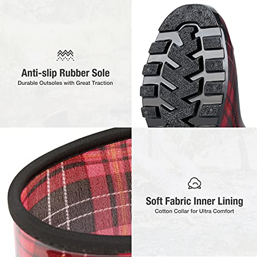 Hisea Women's Rain Boots Waterproof Garden Shoes Colorful Printed Knee High Rain Shoes Tall Wellies Rainboots For Ladies With Comfort Insole, Size 8 Plaid Red #TOP3