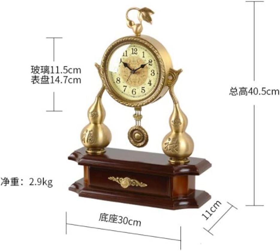 Brass Gourd Seat Clock, Living Room Decoration, Villa Entrance, Copper Pieces, Office Soft Decoration Desk Clock (Color : A, Size : 301140.5cm)