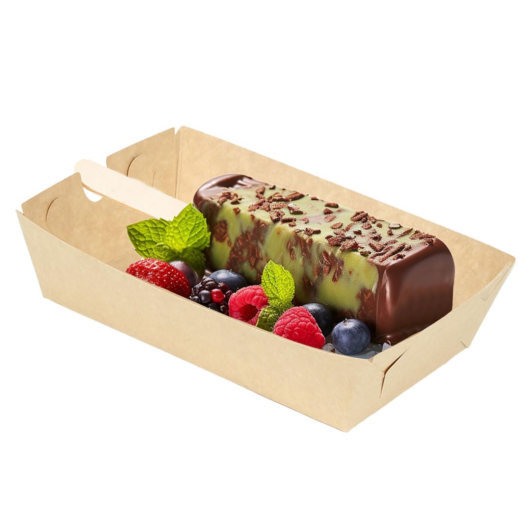Disposable Cardboard Tray – Size: 9.5x13.5x3.5 cm – 100 Pieces (Kraft)