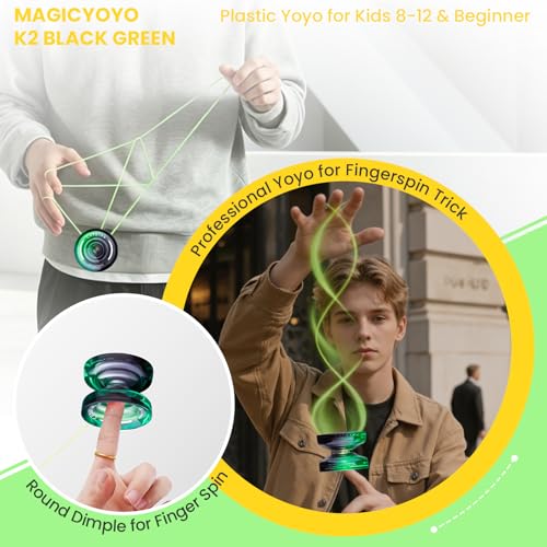 Image of MAGICYOYO Professional Yoyo Set N11+K2, Responsive Yoyo & Unresponsive Yoyo for Kids 8-12, Advanced, Pro Yoyo with 12 Yoyo Strings,Yoyo Bag,Yo-Yo Accessory Kit (N11 Black Golden+ K2 Black Green)