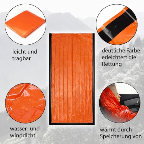 2 Stück Notfall Schlafsack, Überleben Schlafsack,Biwaksack,Wasserdicht Notfalldecke, Erste Hilfe Rettungsdecken, Hitzeabweisend Kälteschutz Wasserdicht mit Pfeife, Survival Ausrüstung für Outdoor
