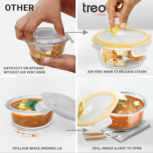 Image of Treo By Milton All Fresh Borosilicate Glass Round Tiffin set of 2, 400 ml each, Durable Carry Jacket,Microwave & Oven Safe,Leak Proof, Air Vent Lid, Scratch Resistant, Ideal for Office, School, Travel