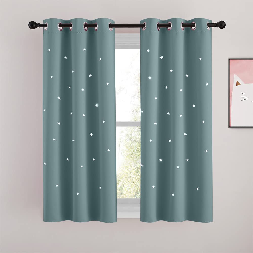 NICETOWN Greyish Blue Star Blackout Curtains for Kid's Bedroom, W34 x L54