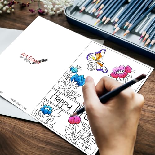 Image of Art Eclect Birthday Cards to Color for Adults - Relaxing Coloring Designs | Happy Birthday Coloring Cards - 10 Different Designs - 10 White Envelopes Included (Birthday /10)