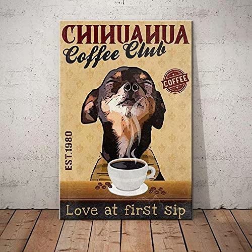 Ensound Targa in metallo con cane da caffè, stile vintage, per casa, cucina, parete, poster retrò, 20 x 30 cm