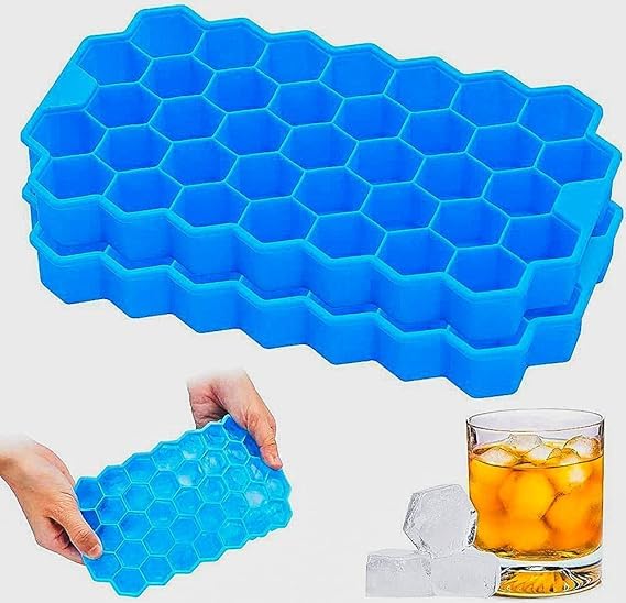 Image of Silicone Hexagon Ice Cube Tray | Flexible BPA Free Ice Cube Mold | Easy Release Ice Cube Maker for Whiskey, Cocktails & Beverages (Blue)
