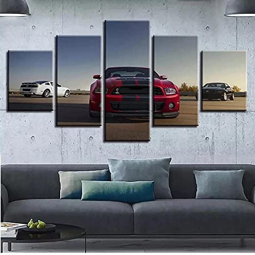 Tableau multi panneau 5 parties de voiture de sport rouge YUANJUN avec cadre - 2