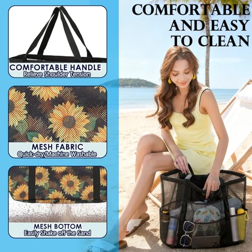 Image of Fammart Mesh Beach Bag for Women, Large Beach Toy Pool Bag with Zipper Pocket, SandProof Cruise Essentials 2026 Family Travel